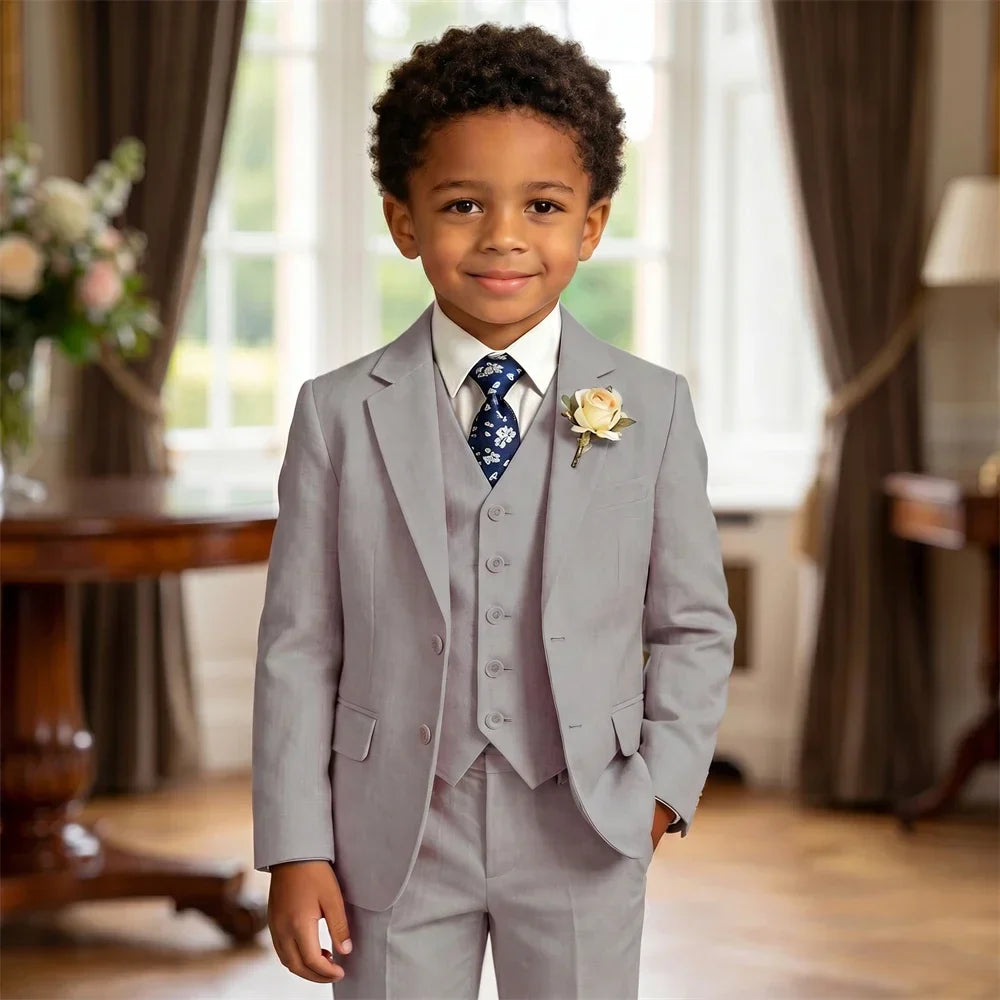 Ship Today Wedding Ring Bearer Page Boy Tuxedo Communion Suit Boy's Formal Linen Suit 4-Piece Jacket Vest Pants Tie Bowtie