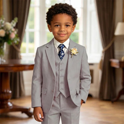 Ship Today Wedding Ring Bearer Page Boy Tuxedo Communion Suit Boy's Formal Linen Suit 4-Piece Jacket Vest Pants Tie Bowtie