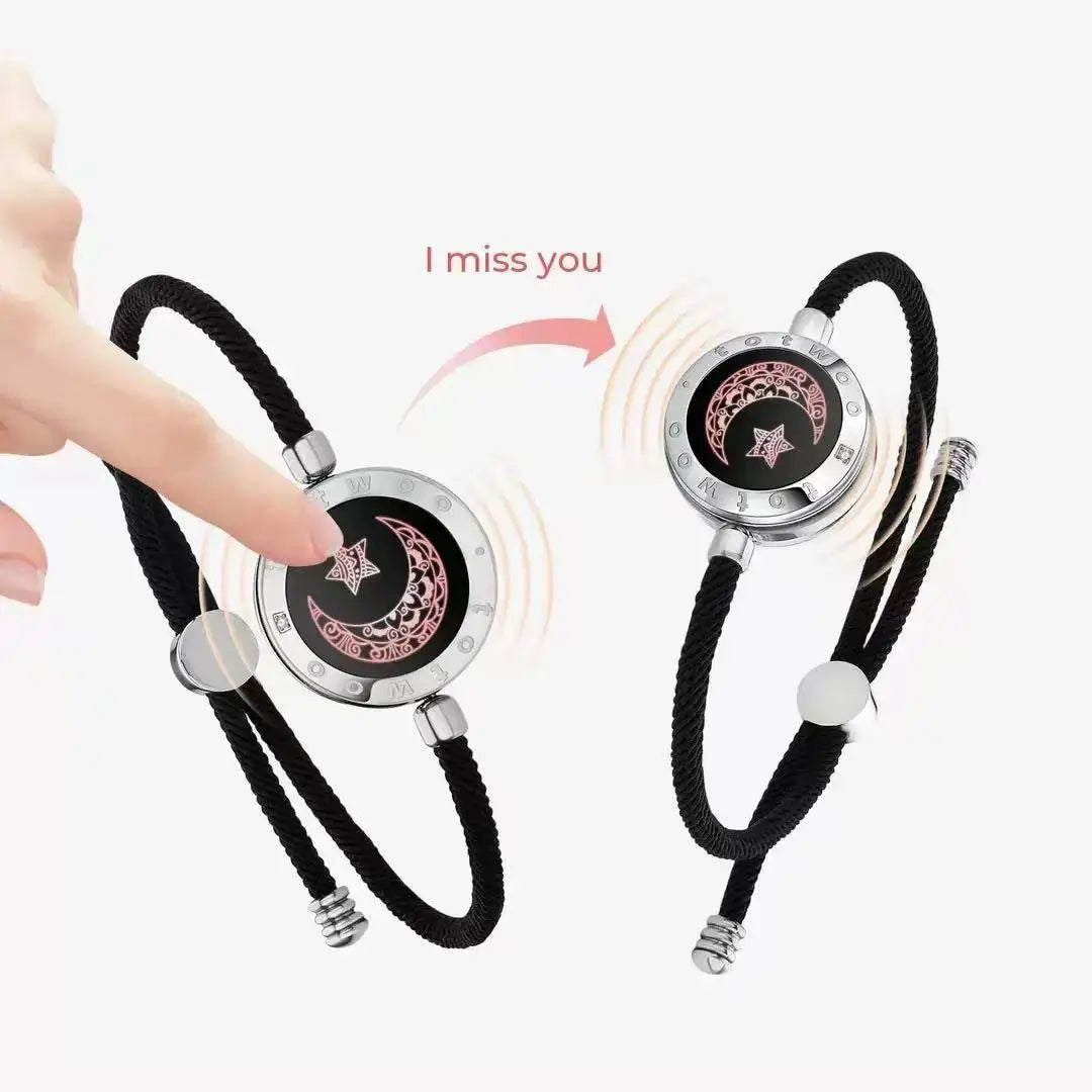 Long Distance touch Light up&Vibrate Bracelets for Couples, Long Distance Relationship Gifts Smart Sun&Moon Love Bracelet