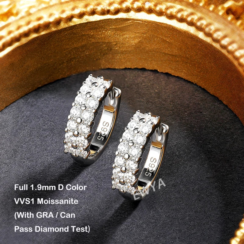 New In D Color 2-Row 0.76cttw Full Moissanite Hoop Earrings for Women Fine Jewelry S925 Silver Diamond Earring Ear Buckle