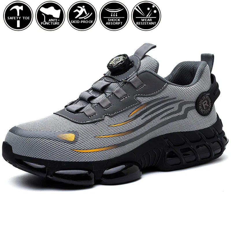 Indestructible Steel Toe Work Shoes for Men Women Rotating Button Safety Shoes Lightweight Construction Work Safety Shoes