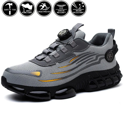 Indestructible Steel Toe Work Shoes for Men Women Rotating Button Safety Shoes Lightweight Construction Work Safety Shoes