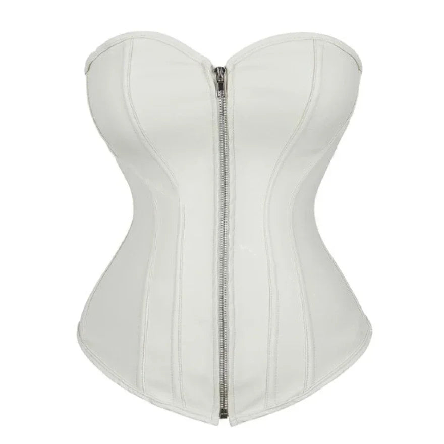 Women Faux Leather Corset Tops Gothic Overbust Lace Up Zipper Strapless Bustier Shaperwear Sexy Clubwear