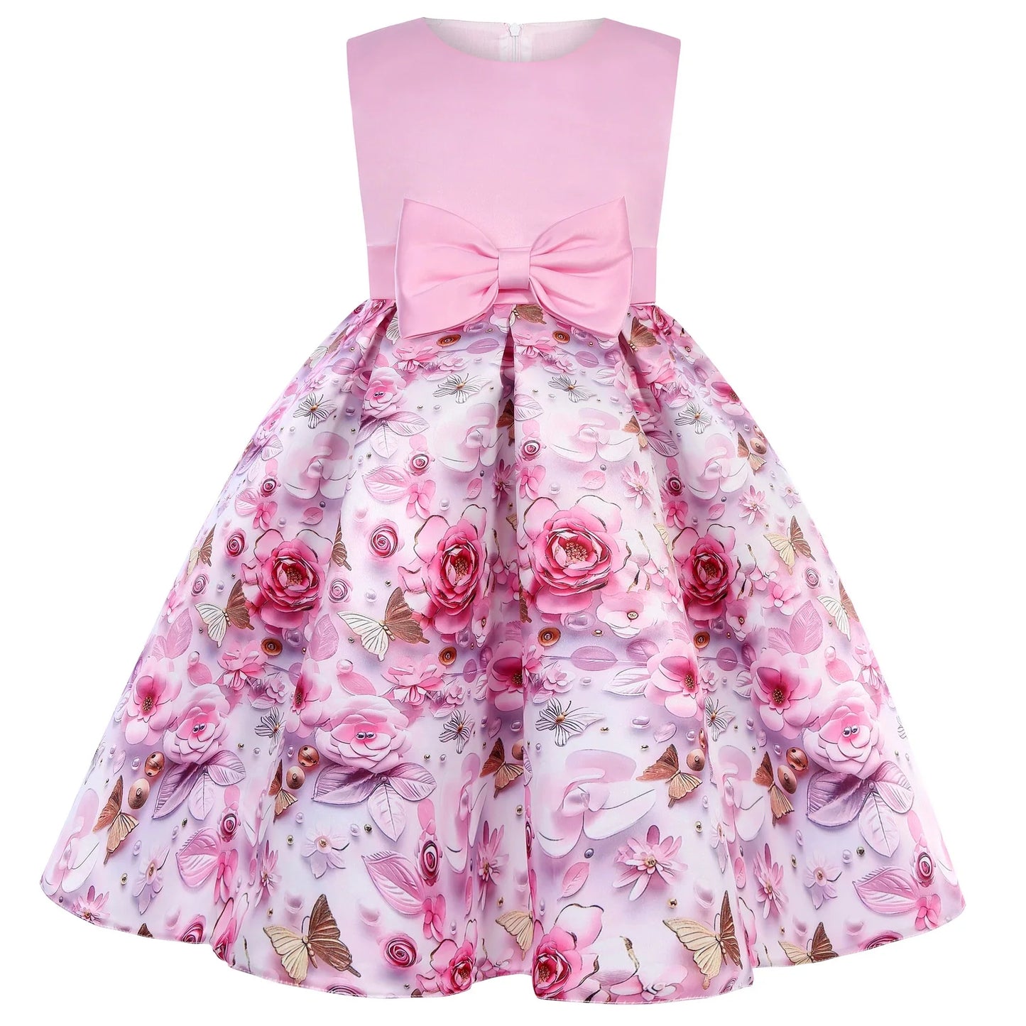 Europe and the United States hot new children's sleeveless bow print dress princess holiday party evening dresses