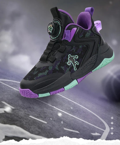 Rotary Buckle Kids Basketball Sneakers Boys Brand Sneakers Mesh Breathable Children's Basketball Shoes Outdoor Sports Shoes Girl