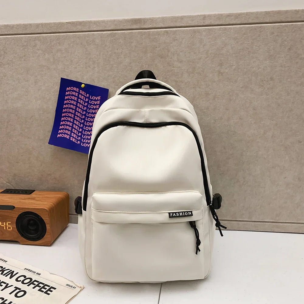 Large Capacity Solid Color Backpack for High School Students, Simple Black Travel Backpack for Middle School Students