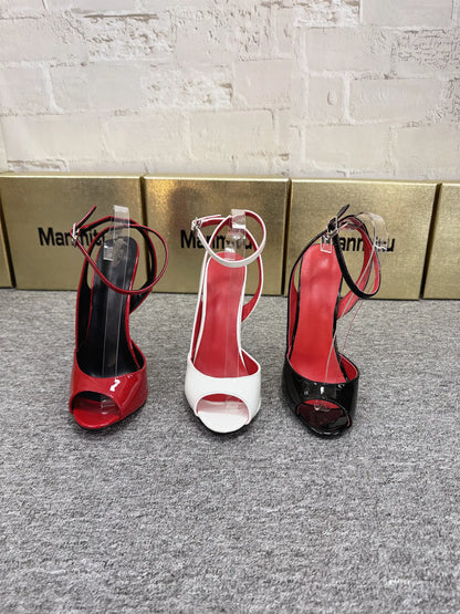 White ultra-fine high-heeled fish mouth sandals with empty straps, shallow mouth shoes, sexy party versatile high heels