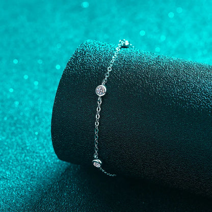 Round Bezel 0.87cttw Full D Color Moissanite Diamond Bracelet For Women 925 Silver GRA Certified 19cm Link Bracelets Gift
