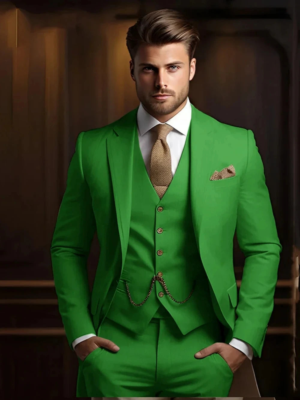 Multi-colors Male Suits 3 Pieces Jacket With Vest Pants Wedding Groom Sets Notched Lapel Men's Formal Business Office Suit Set