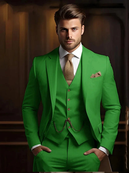 Multi-colors Male Suits 3 Pieces Jacket With Vest Pants Wedding Groom Sets Notched Lapel Men's Formal Business Office Suit Set