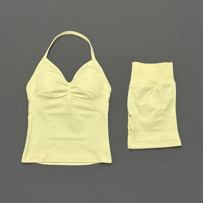 2 Piece Sports Set Women Seamless Yoga Tank With Removable Pads Top Scrunch Butt Workout Leggings Suit Gym Sports Sets