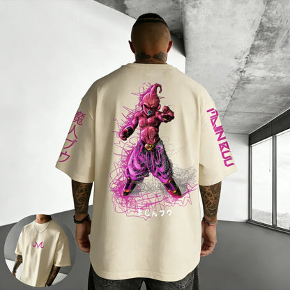 T-shirt Summer New Majin Buu Print Men and Women Harajuku Loose Casual Parent-child Short Sleeved Shirt