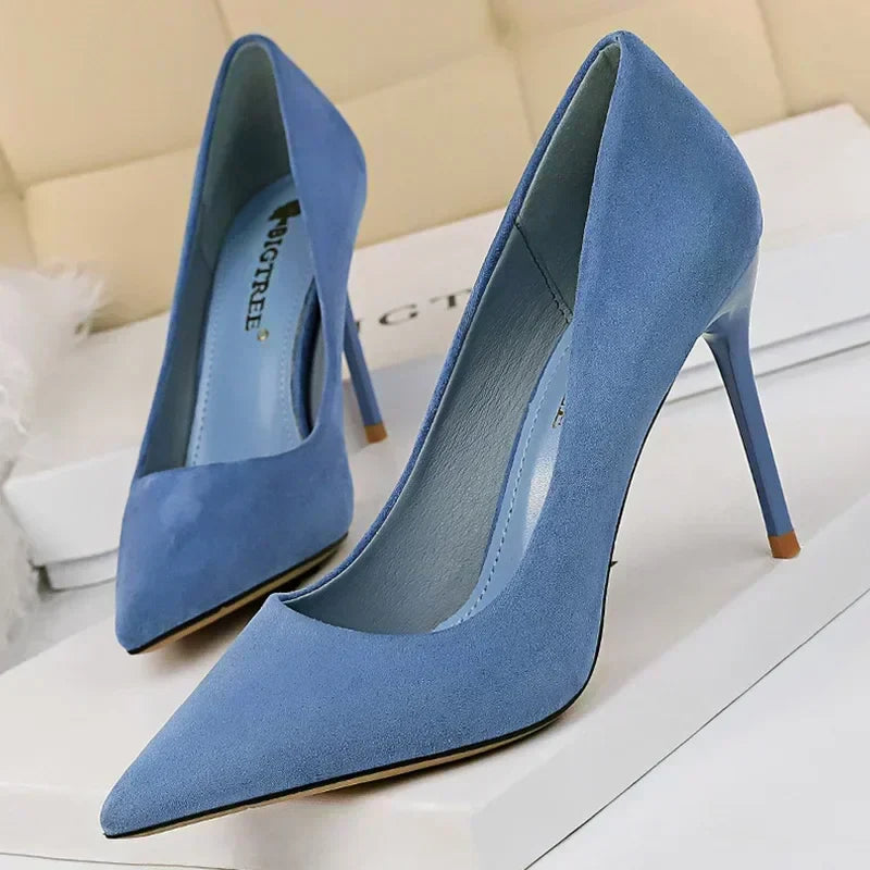 Women 9cm High Heels Daily Party Colorful Suede Pumps Female Scarpins Stiletto Evening Banquet Red Yellow Shoes Plus Size 34-43