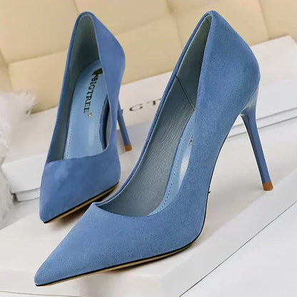 Women 9cm High Heels Daily Party Colorful Suede Pumps Female Scarpins Stiletto Evening Banquet Red Yellow Shoes Plus Size 34-43