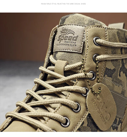 Men's canvas boots autumn winter new plus velvet high-top warm casual boots outdoor boots camouflage tooling boots desert boots