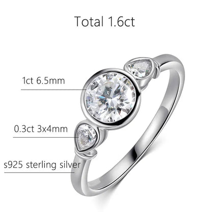 3 Stones Moissanite Engagement Ring s925 Sterling Silver Plated 18k White Gold GRA Certified Promise Rings for Women