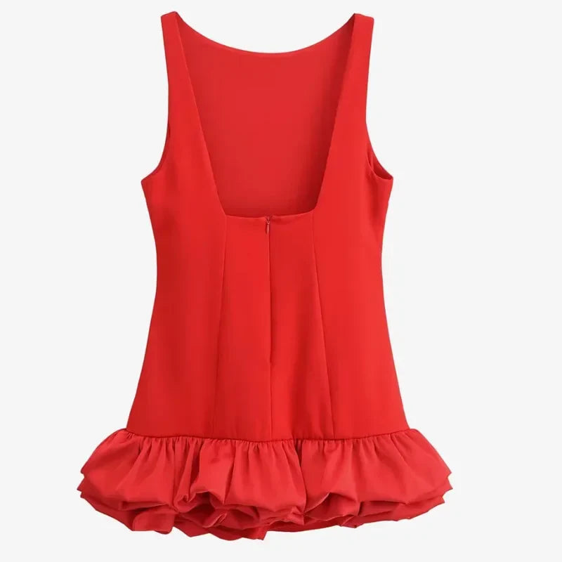 White Short Dress Women's Ruffle Backless Party Dresses Black Red Sleeveless Bodycon Mini Dress Woman Summer Sexy Vestidos