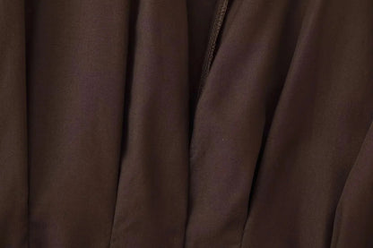 Spring Summer Vintage Women Dress Fashion Single Breasted Sashes Draped V Neck Sleeveless Chic Brown Ladies Dresses