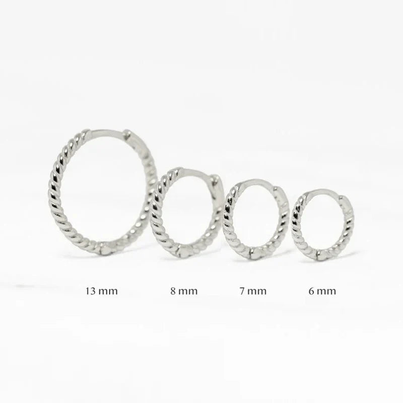 1pair 925 Sterling Silver Hoop Earring 6/7/8/13mm Circle Round Huggies for Women Men Ear Ring Bone Buckle Fashion Jewelry