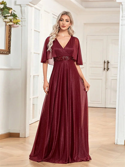 Elegant Shining Formal Evening Dresses Long 2025 Luxury Women Wedding Party Dress Short sleeve Cocktail Prom Graduation Gowns
