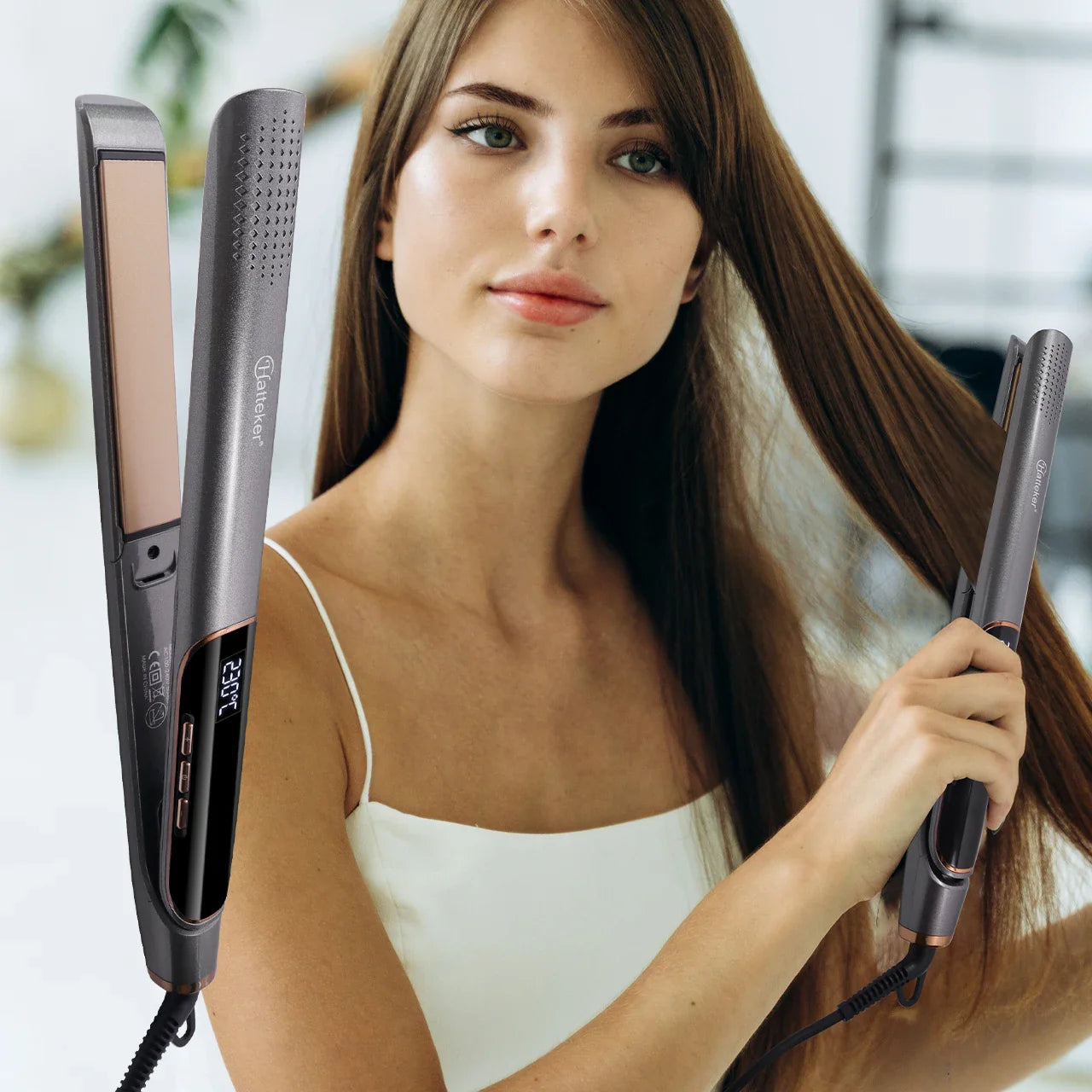 Hatteker Hair Straightener Professional Tourmaline Ceramic Keratin Hair Flat Iron 2 In 1 Salon Hair Styling Tools Curling Irons