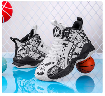 Original Children's Basketball Shoes Fashion Print Purple Basketball Sneakers Kids Training Shoes High Top Sports Shoes For Boys