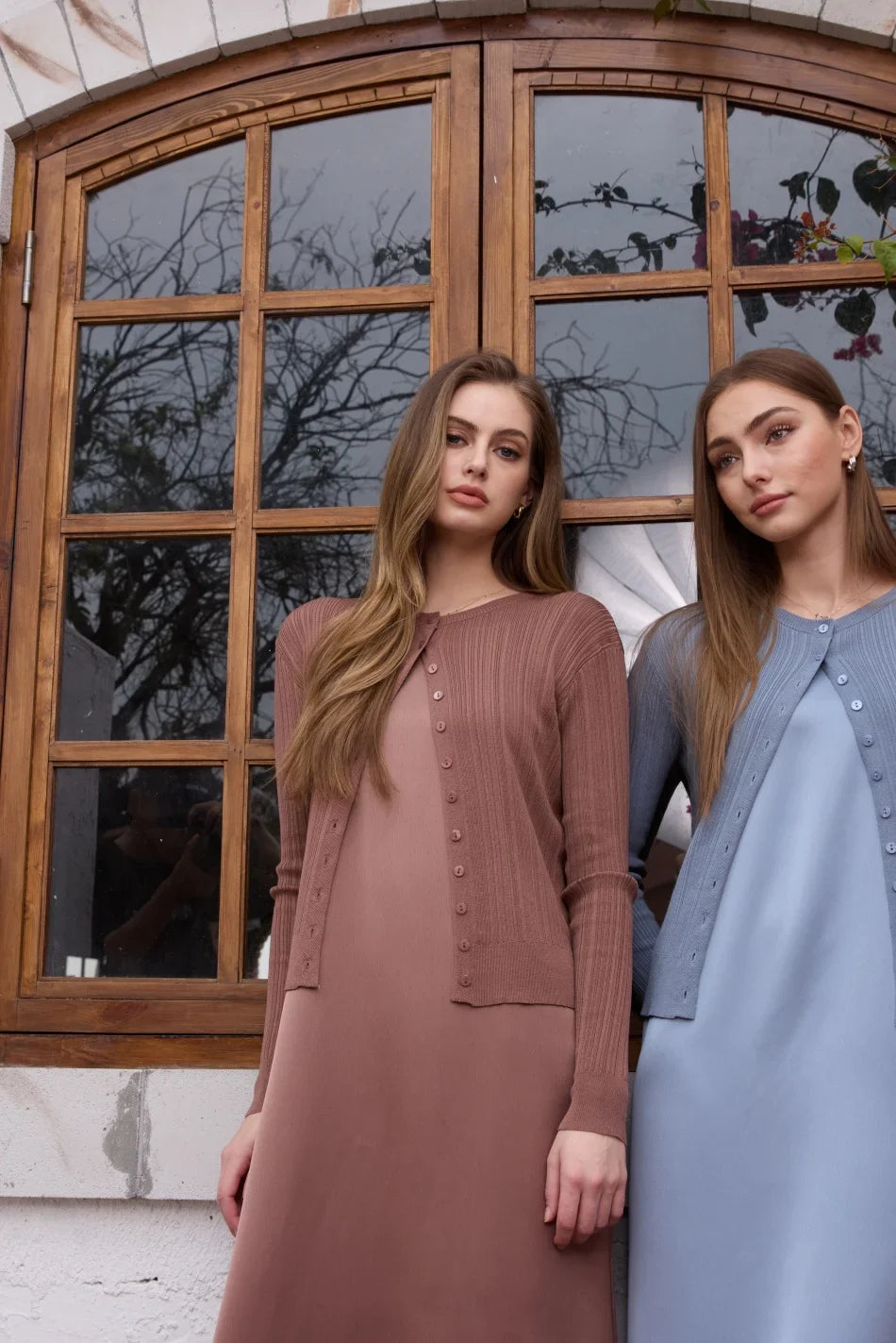 Lace slip satin dress + lace satin skirt +knitting vest + knitting cardigan collection woman dressy outfit