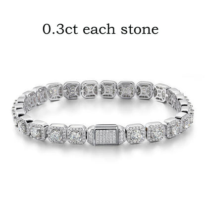 4/5/6.5mm Full Diamond 100% Real Moissanite Bracelets for Men Women Classic Luxury Bangles Pure 925 Sterling Silver Chain
