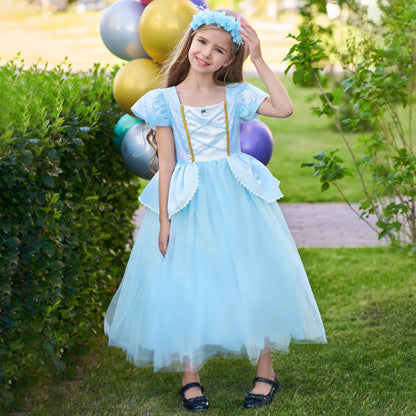 Cinderella Cosplay Costume Kids Clothes for Girls Sequins Princess Dress with Crown Gloves Birthday Party Ball Gown 2-10 Years