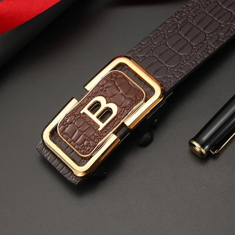 Men's Belt B-Type Belt Toothless Inner Wear Automatic Buckle Belt PU Men's Style Simple Business