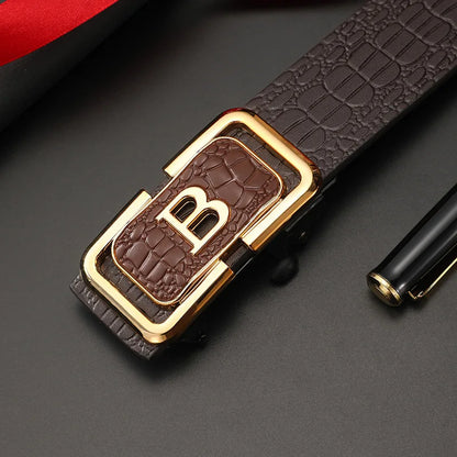 Men's Belt B-Type Belt Toothless Inner Wear Automatic Buckle Belt PU Men's Style Simple Business