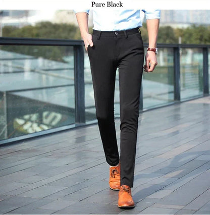 Men‘s Suit Pants Business Office Male Dress Pants Elastic Wrinkle Resistant Big Size Classic Casual Trousers Black Navy Blue