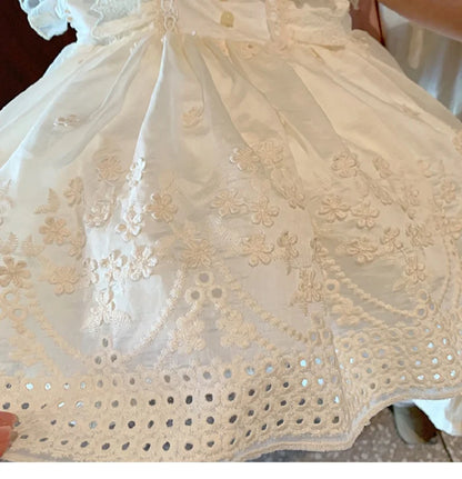 Vestido de princesa Lolita francês para meninas, vestido novo estilo verão para um ano de idade, lindo vestido branco de manga curta para menina fofa