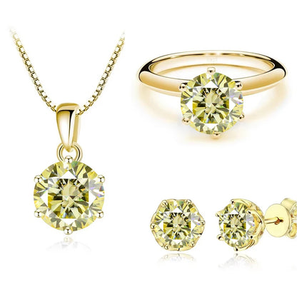 1Carat Moissanite Jewelry Set For Women Sterling S925 Silver Gold Plated Necklace Earrings Ring GRA Certified Wedding