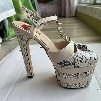 2026 Women's Round Head Sandals Thin Heels 5cm Thick Bottom Slope Heel Fish Mouth Rivet Sandal T-Platform Sandals Size34-43