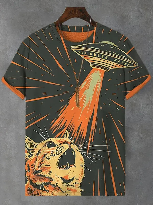 Men's Animal Funny Cat Printed T Shirt Short Sleeve Tees Tops 3D Print O-Neck Shirts Party Summer Casual Men's Clothing Apparel