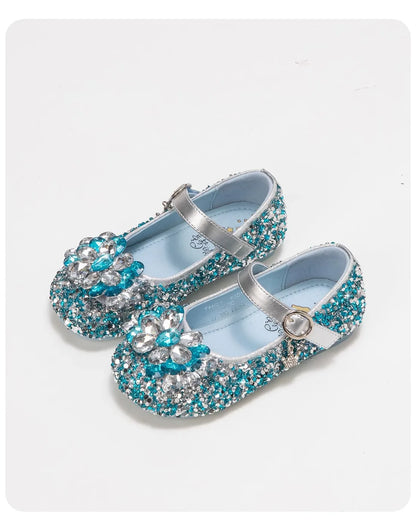 Girls Crystal Slip-On Shoes Soft Bottom Rhinestone Princess Flats Spring Autumn New Style Kids Lightweight Sweet Leather Shoes