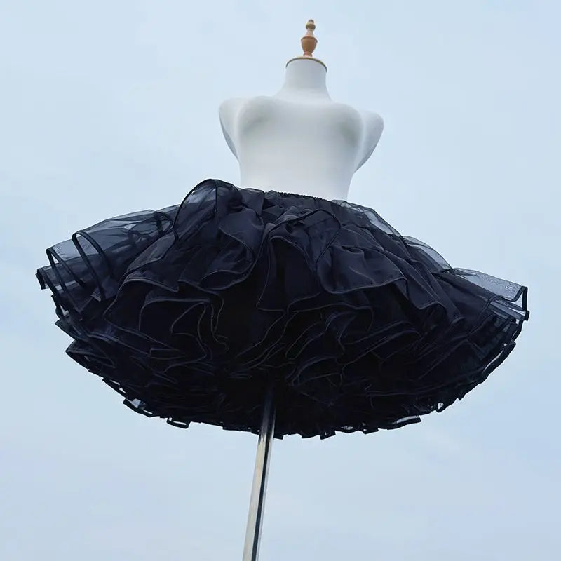 Lolita Boneless Crinoline Petticoat Black Ultra Poof Soft Mesh Short Skirt Flight Heaven Underskirt for Kawaii Style 25-45cm
