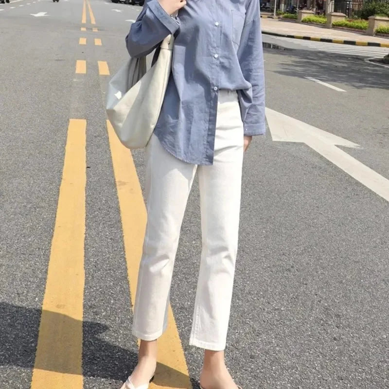 High Waist Straight Leg Nine Tube Pants