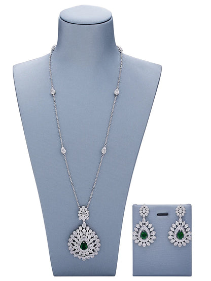 Elegant Women Wedding Jewellery African CZ Crystal Leaf Drop Bridal Necklace Bracelet and Earrings Jewelry Sets