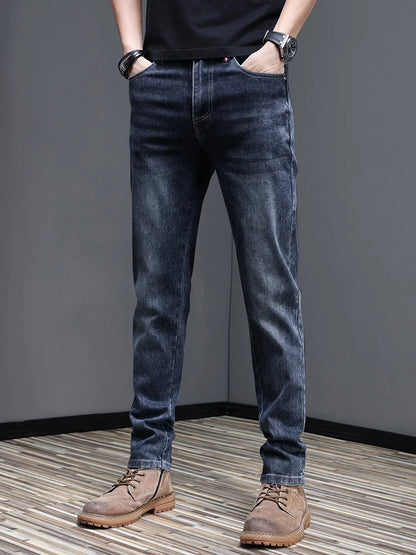Men's New Stylish Embroidered Back Pocket Slim Fit Stretchy Jeans European Style Versatile Long Trousers
