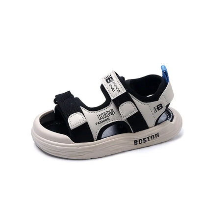 Kids'Casual Shoes Sandals PU Leather Summer Shoes For Beach Anti-slip Hook and Loop Boys Soft Bottom Beige Black Shoes Size 26-3