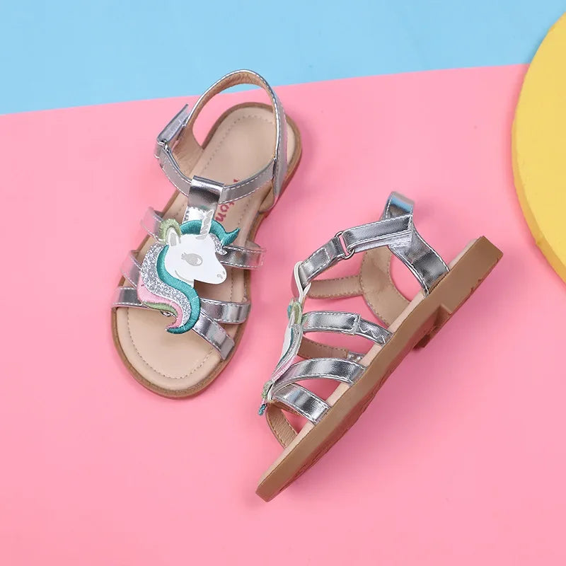Unicorn Cartoon Girls Sandals High Quality Kids Open-toed Sandals For Girl 2025 Summer Children Beach Swim Shoes Size 25-32