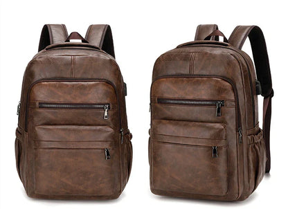 High Quality USB Charging Backpack Men PU Leather Bagpack Large Laptop Backpacks Male Mochilas Schoolbag For Teenagers Boys