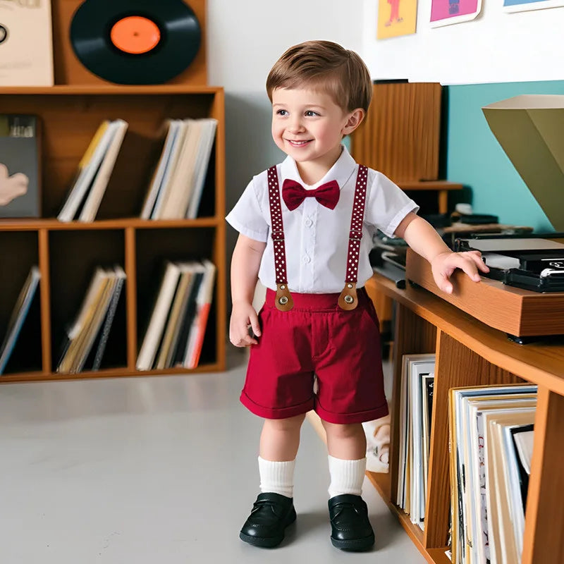 Baby Boys Gentleman 2pcs Summer Outfit Shirt Suspender Pants Set Formal Birthday Wedding Party Toddler Kids Gentleman Clothes