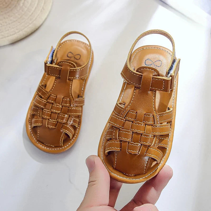 Toddler Sandals for Boys Cut outs Leather Shoes 2026 Summer Brand New Gladiator Sandals Weave Baby Boy Beach Shoes Flats H05096