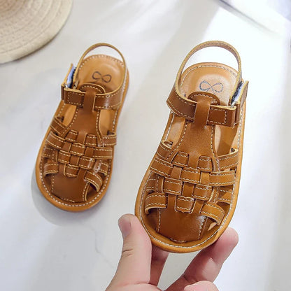 Toddler Sandals for Boys Cut outs Leather Shoes 2026 Summer Brand New Gladiator Sandals Weave Baby Boy Beach Shoes Flats H05096
