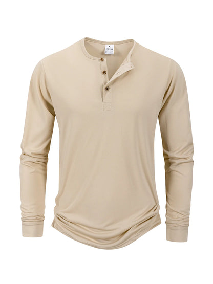 Men's T Shirt Autumn Button Long Sleeve Henley Neck T-Shirt Solid Color Casual Breathable Versatile Tops Fashion Slim T-Shirts