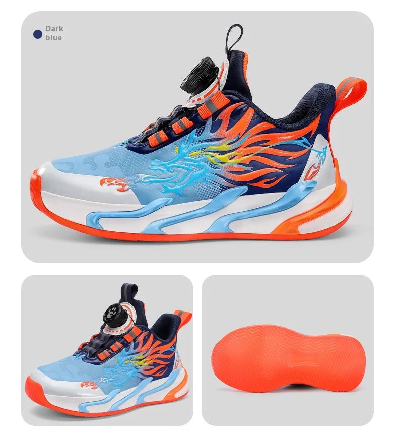New waterproof leather-top rotary buckle children's sports casual shoes breathable running shoes for primary school students