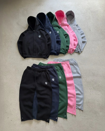 Embroidered casual zipper hoodie sweatpants two-piece set Y2K clothing men's hip-hop oversized sweatpants casual pants